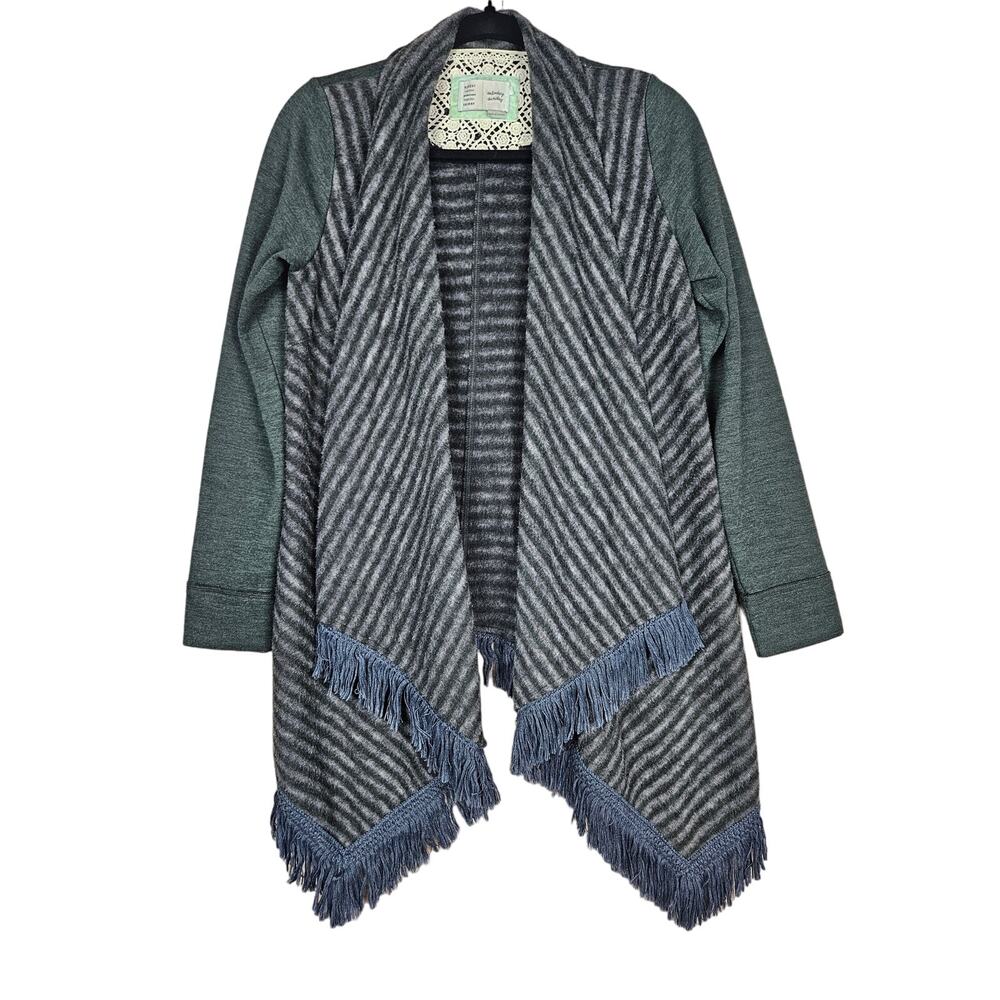 Anthropologie Saturday Sunday Green Fringe Elise Blanket‎ Cardigan Women's XS